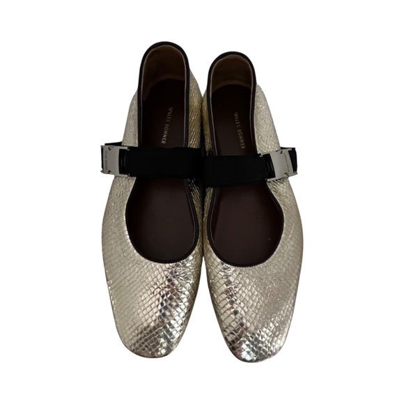 Wales Bonner Ballerina Buckle Flats EU 37 US 7 Lambskin Gold Snakeskin-Embossed - Picture 2 of 12